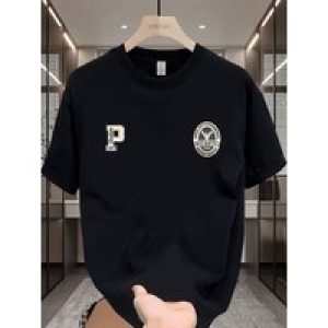Men’S Casual Cotton T-Shirt with “Aichao” Print – Loose Fit, Short Sleeve, Round Neck, All-Season Wear, Everyday Tshirt