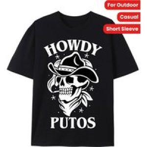Western Cowboy Print Men’s Cotton Top, Casual Short Sleeve Crew Neck T-shirt, Men’s Clothing For Outdoor