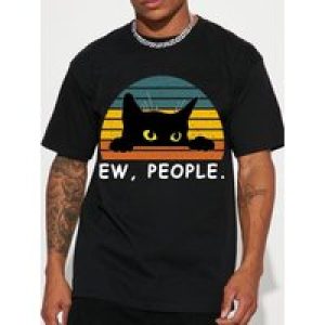 Fashion Forward Mens Black Cat Print T-Shirt – Stylish Hip Hop Crew Neck Tee for Summer Vacations & Unique Gifts – Comfortable