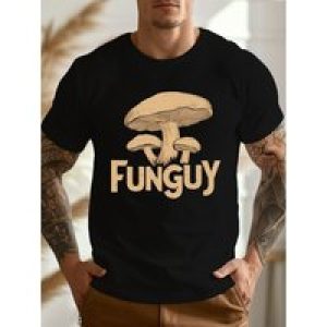 [Funguy Mushroom Print Tee] Summer Lightweight Men’s Funguy Mushroom Print T-Shirt – Casual Crew Neck Short Sleeve Top