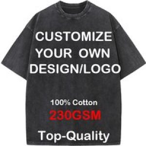 Custom Your LOGO Hip Hop Streetwear Men 100% Cotton T-shirts Oversized Washed Top Tee Unisex Summer Retro Brand Personalized