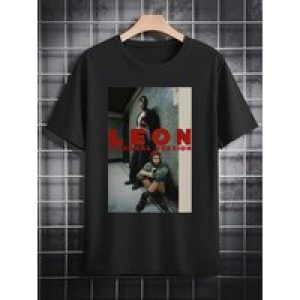 Men’S Casual Crew Neck T-Shirt with Leon 3D Print Graphic, Sleek Black Short Sleeve Tee, Perfect Gift for Men