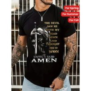 [Cotton Graphic Tee] 100% Cotton Men’s Knight & Slogan Graphic Tee | Breathable Crew Neck T-Shirt with Medieval Soldier Design