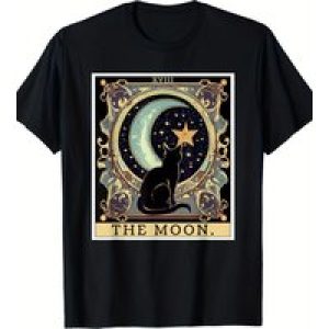Vintage Black Cat Cresent Moon Tarot Card Graphic Tee – T-Shirts – 220g Soft Comfortable Unisex Design