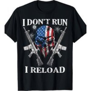Men’s “I Don’t Run, I Reload” AR-15 Skull & American Flag T-Shirt – 100% Cotton, Casual Round Neck