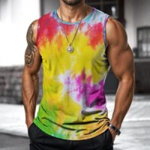 Mens Ink Splash Vest Street Fashion Round Neck Sleeveless Printed Tshirt Daily Outdoor Sports Fitness Running Top Art Gradient