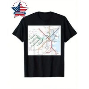 Men’s Boston Subway Map T-Shirt – Vintage Style, Soft Cotton Crew Neck Tee with Clear Print of Iconic MBTA System, Short Sleeve