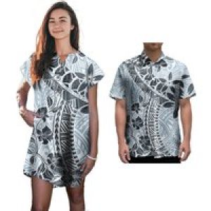 Couple Set Samoan Outfit Women Evening Dress Men Hawaii Beach Shirt Couple 2 Piece Set Custom Polynesian Tapa Clothing