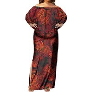 Tapa Tribal Design Sexy off Shoulder Sleeveless Dress Tropical Floral Print Polynesian Fashion Maxi Dress Tight