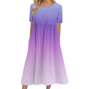 Women’s Half Sleeve Linen Maxi Dresses Casual Loose Plus Size Beach Dress for Women with Pockets