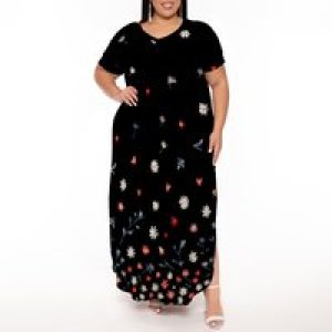 Plus Size Maxi Dresses for Women Casual Loose Pocket Short Sleeve Slits Solid Color T Shirt Dress Summer Sundress