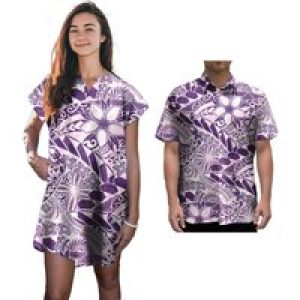 Hawaiian Tropical Style Large Size Men’s Shirt Elegant Party Evening Mini Dress Polynesian Couple of Sets