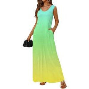 Women’s Maxi Dresses V-Neck Adjustable Spaghetti Strap Sleeveless Dress Plus Size with Pockets