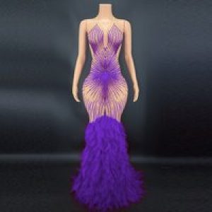 Products Blue Rhinestone Feather Dress Mesh Red Evening Elegant Evening Dresses Luxury Abito Da Cerimonia Donna Birthday Dresses