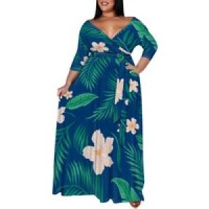 Plus Size Dresses for Women Floral Maxi Dress Flowy 3/4 Sleeve with Belt