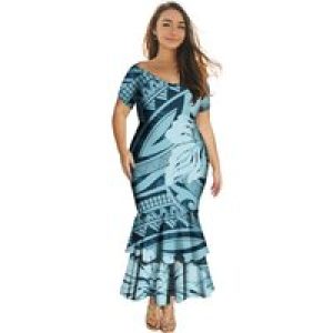 Fashion Puletasi Polynesian Dress for Women Luxury Print Maxi Mermaid Evening Dress Sexy Off Shoulder Dresses