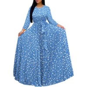 Long Sleeve Plus Size Maxi Fall Dress for Curvy Women Round Neck 3/4 Sleeve Long Dress Cocktail Party Dress