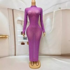 2025Birthday Clothing Diamond Long Dress High Fashion Temperament Long Dress Slim Fit Hips Waist Rhinestone Banquet Evening Gift