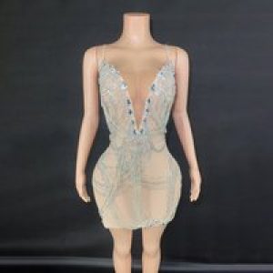 Birthday Costume Diamond Costume Sexy Luxury Rhinestone Sling Chain Bar Performance Evening Dress Nightclub Host Wedding Dresses