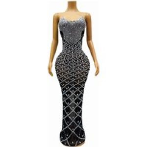 Black Diamond Model Contest Tube Top Temperament Elegant Performance Dress Full Of Diamonds Slim Dress Singers Annual Meeting