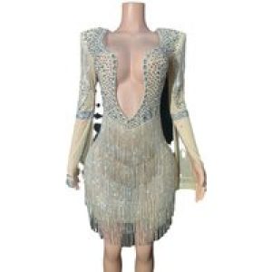 Performances Deep V Sexy Singer Costumes Nightclub Bar Tassel Dance Banquet Music Festival Performance Model Walk Show Robe Fête