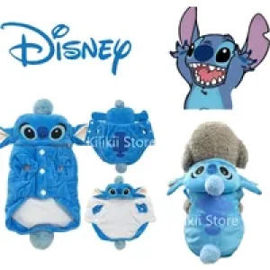 Disney Stitch Pet Dog Clothes Anime Cute Winter Plus Velvet Halloween Small and Medium-sized Dogs and Cats Warm Jacket Chihuahua
