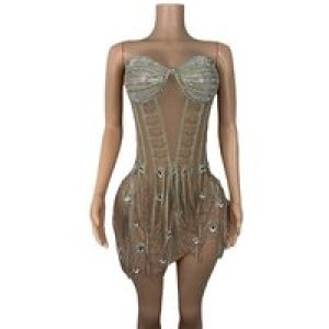 Diamond Costume Vacation Seaside Fringed Slim Dress Singer Costume Banquet Party Dress Vestido Corto Elegantes Vestidos De Festa