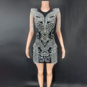 Nce Year Sparkling Diamond Tassel Evening Dress Elegant Mini Crystal Vestidos De Gala Mujer Show Costumes Evening Dresses Luxury