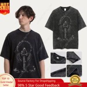 100% Cotton Y2K Washed Tshirts Hip Hop Retro Punk Gothic Print T-Shirts Harajuku Casual Vintage Men Women Short Sleeve Top Tee