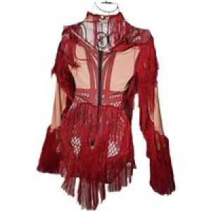 Female Singer Long-sleeved Red Elastic Hip-wrapped Fringed Rhinestone Onesie Stage Performance Costume Female Robes Bal De Promo