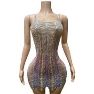 Novance Heavy Industry Full Diamond Slim Fit Dress For Seaside Resort, Nightclub Bar, Banquet Party Crystal Embellished Dresses