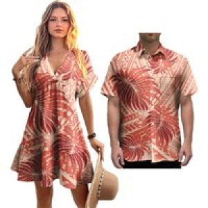 Sweet Lovers Matching Couples Clothes Polynesian Tribal Flowers Print Custom Lady Elegant Casual Dresses Men’s T Shirts