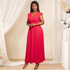 Spring 2025 Light Luxury Elegant Wind V-Neck Sleeveless Pleated Skirt High-Waist Dress for Formal Occasions Large Size Available