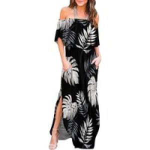 Womens Off The Shoulder Ruffle Party Dresses Side Split Beach Maxi Dress