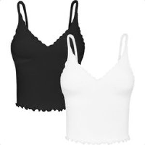 Tank Top for Women V Neck Seaml Ribbed Crop Camisole with Ruffles