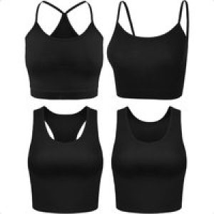 4 Pieces Crop Tops for Women Basic Workout Tops Spaghetti Strap Tank Tops Sleevel Racerback Cami for Sports Gym