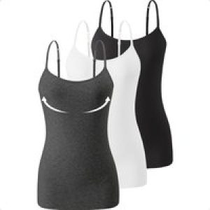 3Pack Womens Camisole with Shelf Bra Adjustable Spaghetti Strap Cami Cotton Undershirt Tanks