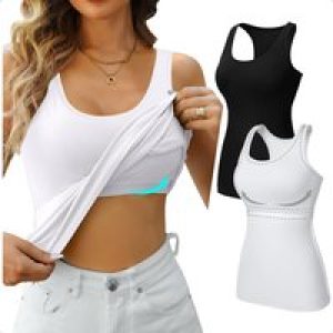 V FOR CITY Womens Shelf Bra Tank Tops Racerback Workout Camis Yoga Shirt Cotton Undershirt 2 Pack