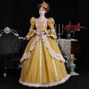 Court Female Medieval European Noble Yellow Classical Dress Photo Stage Drama Dance Performance Costume wedding guest long dress