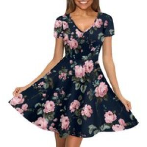 Womens Dresses Summer Short Sleeve Wrap V-Neck Sundress Casual Wedding Guest Cocktail Dress with Pockets