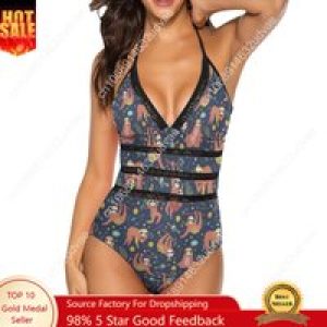 Animal Print Swimsuit Sexy Cute Sloth Backless Swimwear One-Piece Funny Swimsuits Beach Push Up Monokini