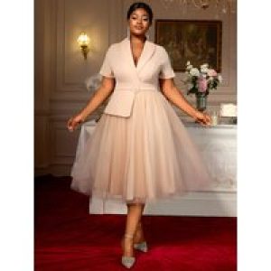 New plus-size new style elegant dress, slimming and form-fitting suit dress, belt A-line mesh dress