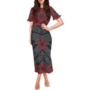 Summer Flowers Polynesian Tiare Monoi Tattoo Dress Hawaiian Style Women’s Ruffle Short Sleeve Dress Casual Clothing