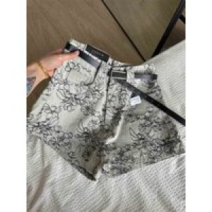 Oversized Vintage Print Denim Shorts Women Summer New Versatile High Waist Slim A-line Hot Pants Fashion Niche Short Jeans
