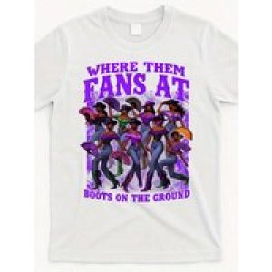 Women’s Retro Western Cowgirl Graphic T-Shirt – “Where Them Fans At” & “Boots On The Ground” Design, Comfortable Cotton