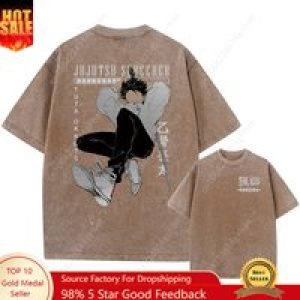 Harajuku Japanese Anime Streetwear Graphic T-Shirt Summer Short Sleeve Cotton Tshirt Jujutsu Kaisen Print Vintage Washed Tshirt