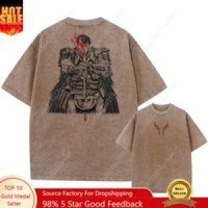 Anime Berserk Acid Tshirt Printed Men Women Fashion Short Sleeve Harajuku Goth Clothing Aesthetic Streetwear Washed Tees Unisex