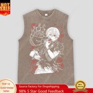 Hip Hop Oversized Sleeveless Shirts Acid Washed Vest Pure Cotton Retro Harajuku For Men And Women Loose Tees Unisex