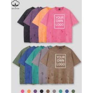 Customized The Logo DIY Pattern Cotton Washed Holes T Shirt Woman Oversize Y2K T-Shirt Summer Hip Hop Top All-Match Short Sleeve
