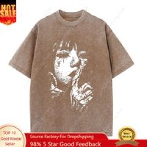 Men’s Washed Vintage T-Shirts Street Hip Hop Retro Punk Gothic Y2K T-Shirts Harajuku Casual Cotton Women Short Sleeve Top Tee